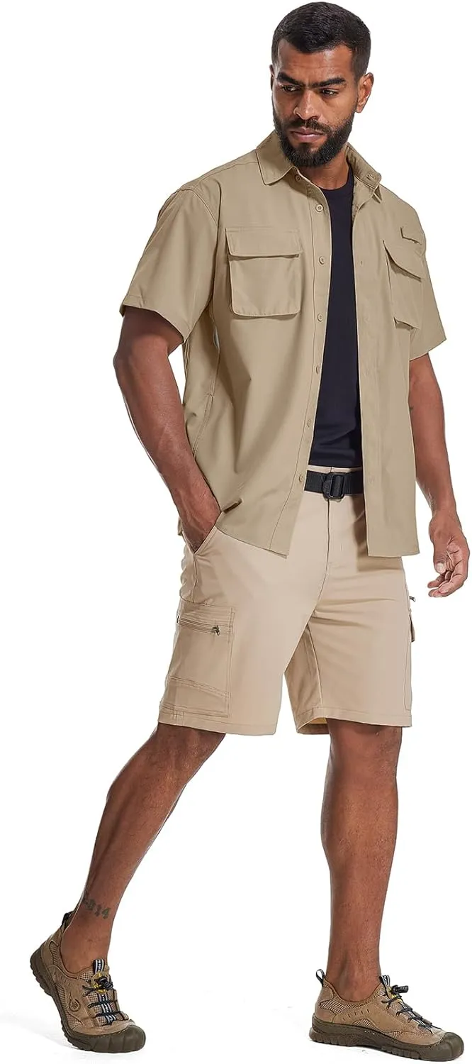 Mens UPF 50  Sun Protection Short Sleeve Quick Dry Fishing Safari Hiking Shirt with Zipper Pocket Lightweight Cooling