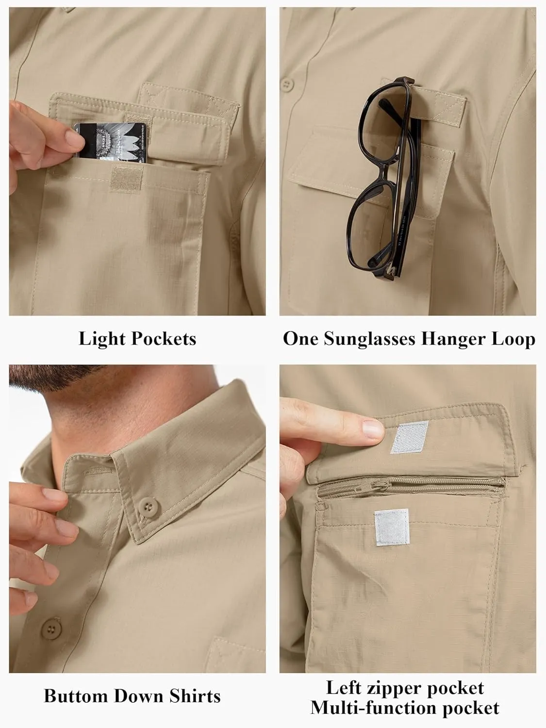 Mens UPF 50  Sun Protection Short Sleeve Quick Dry Fishing Safari Hiking Shirt with Zipper Pocket Lightweight Cooling