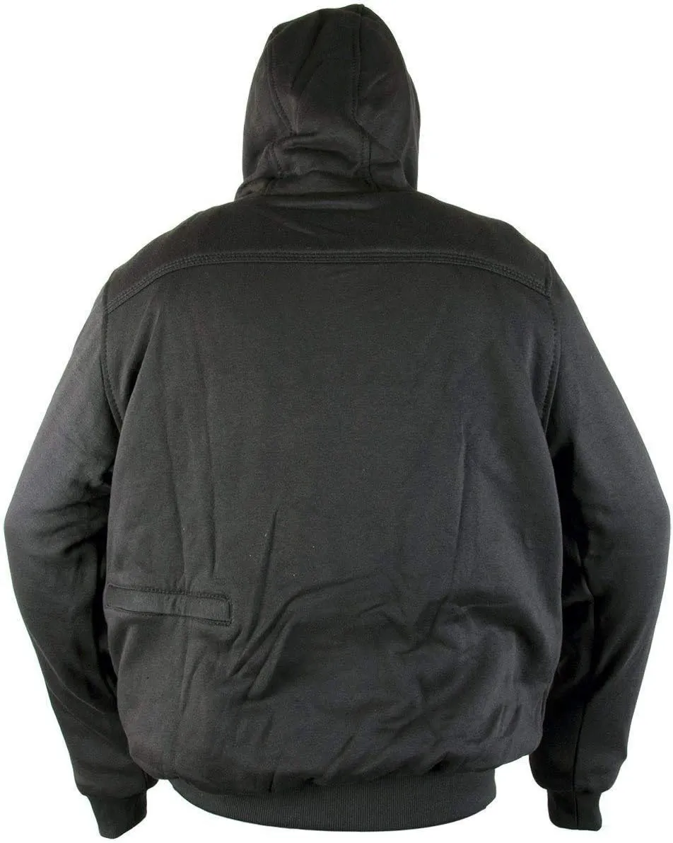 Men's Zipper Front Heated Fleece Hooded Sweatshirt Hoodie, Black, Battery Powered, For Motorcycles and Riding