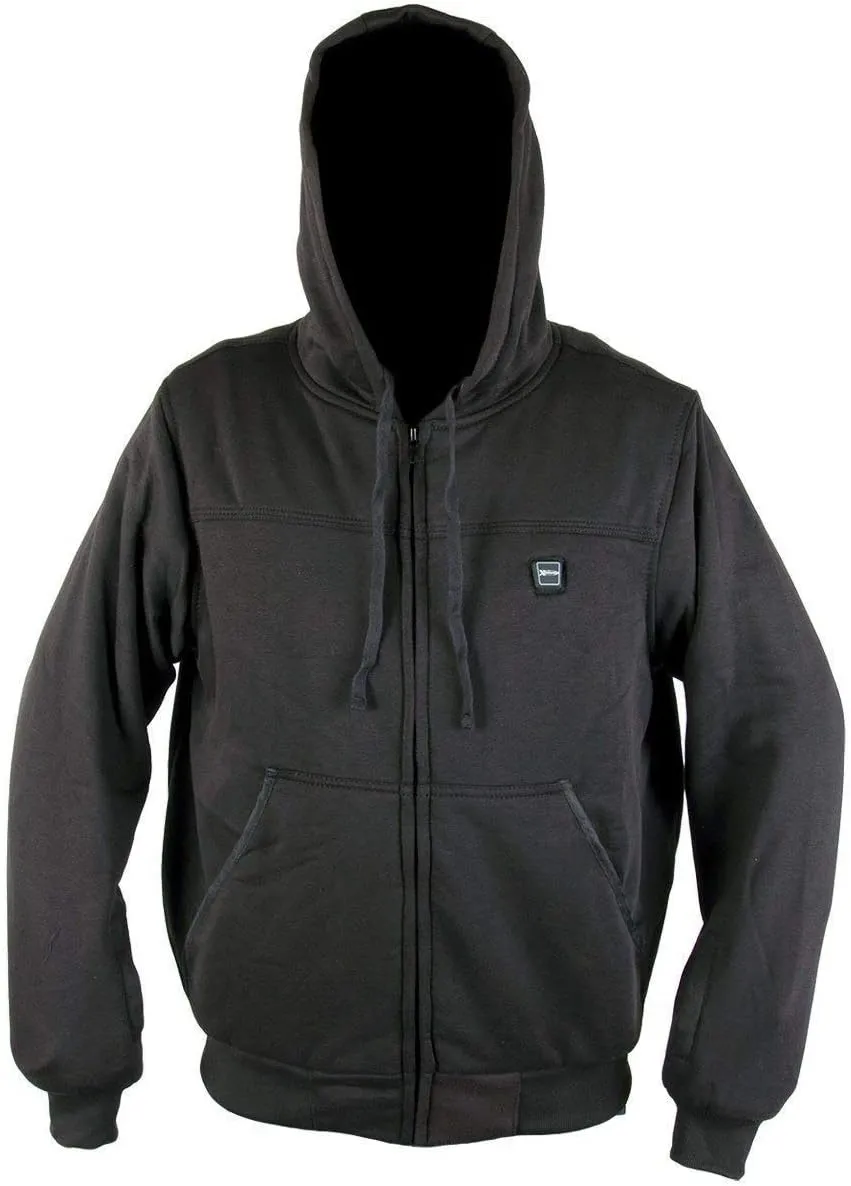 Men's Zipper Front Heated Fleece Hooded Sweatshirt Hoodie, Black, Battery Powered, For Motorcycles and Riding