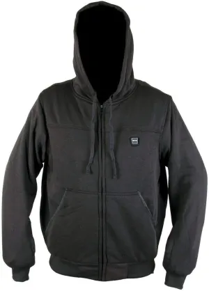 Men's Zipper Front Heated Fleece Hooded Sweatshirt Hoodie, Black, Battery Powered, For Motorcycles and Riding