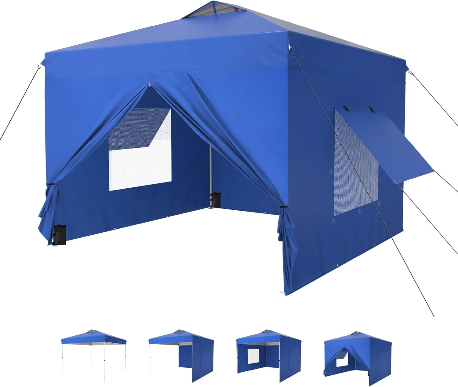 MFSTUDIO 10x10 Pop Up Canopy Tent with Removable Sidewalls, Outdoor Enclosed Instant Portable Shelter with Breathable Mesh Windows, One Person Setup, Blue