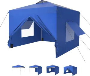 MFSTUDIO 10x10 Pop Up Canopy Tent with Removable Sidewalls, Outdoor Enclosed Instant Portable Shelter with Breathable Mesh Windows, One Person Setup, Blue
