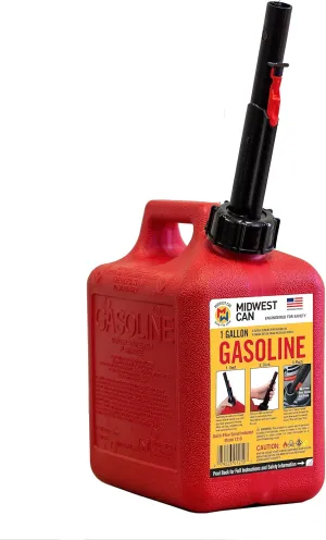 Midwest Can 1210 Safe-Flo Auto Shut Off 1 Gallon Gas Can – Durable Fuel Containers with FlameShield Safety System & Quick-Flow Spout - Red - 1 Pack