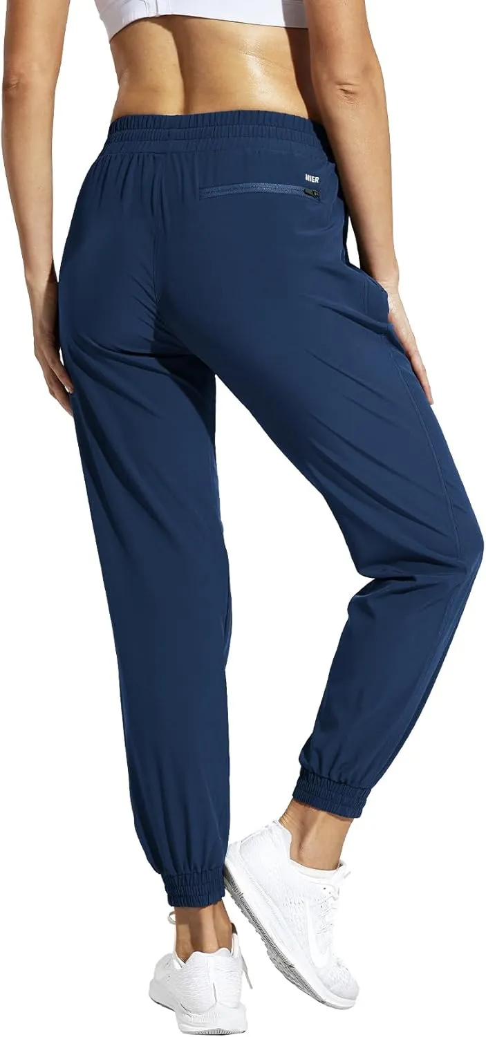MIER Women's Lightweight Joggers Hiking Pants Quick Dry Athletic Zipper Pockets Running Pant, Water Resistant