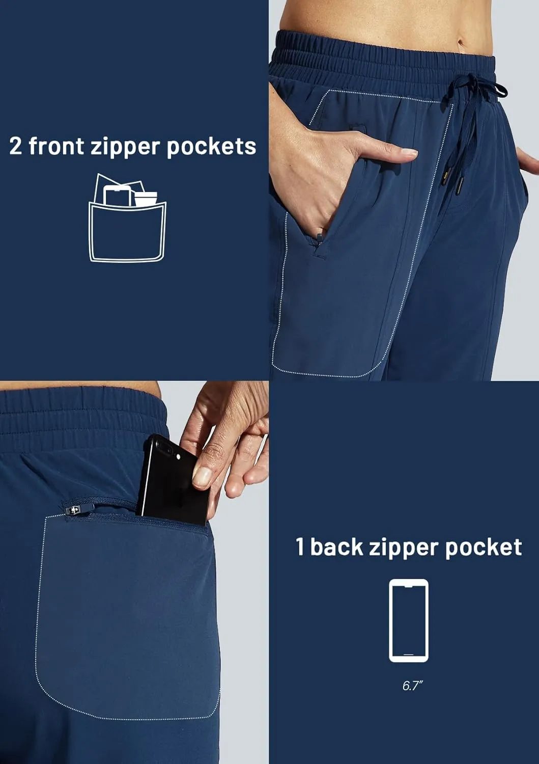 MIER Women's Lightweight Joggers Hiking Pants Quick Dry Athletic Zipper Pockets Running Pant, Water Resistant