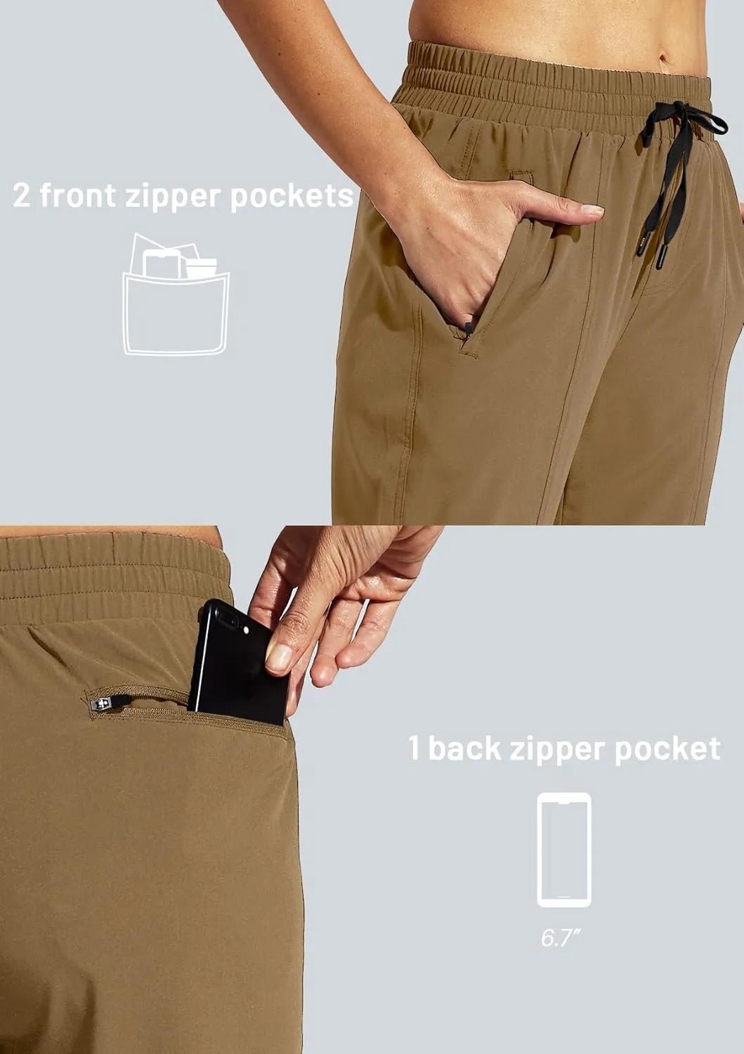 MIER Women's Lightweight Joggers Hiking Pants Quick Dry Athletic Zipper Pockets Running Pant, Water Resistant