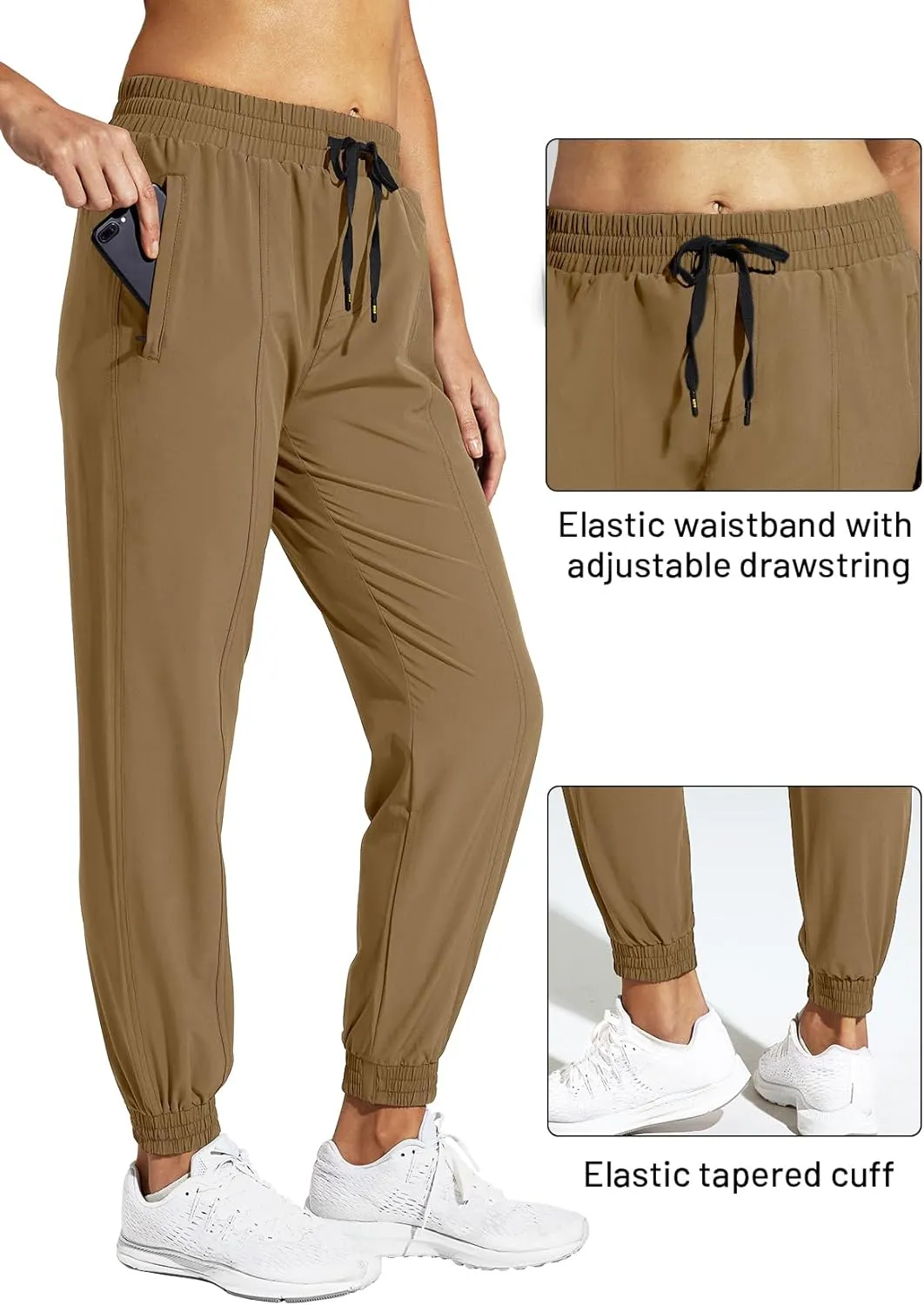 MIER Women's Lightweight Joggers Hiking Pants Quick Dry Athletic Zipper Pockets Running Pant, Water Resistant