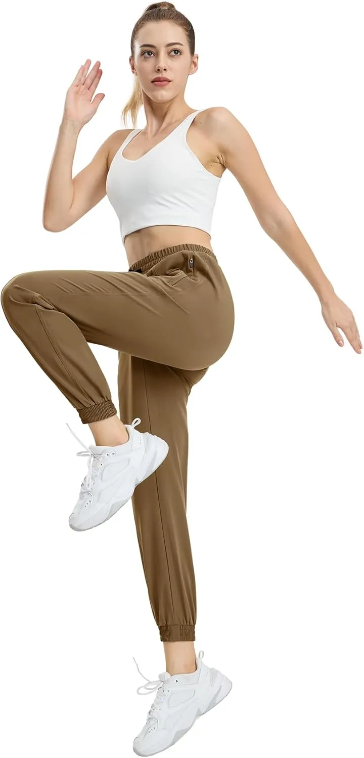 MIER Women's Lightweight Joggers Hiking Pants Quick Dry Athletic Zipper Pockets Running Pant, Water Resistant