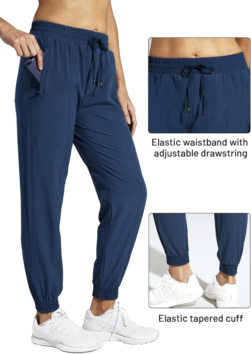 MIER Women's Lightweight Joggers Hiking Pants Quick Dry Athletic Zipper Pockets Running Pant, Water Resistant