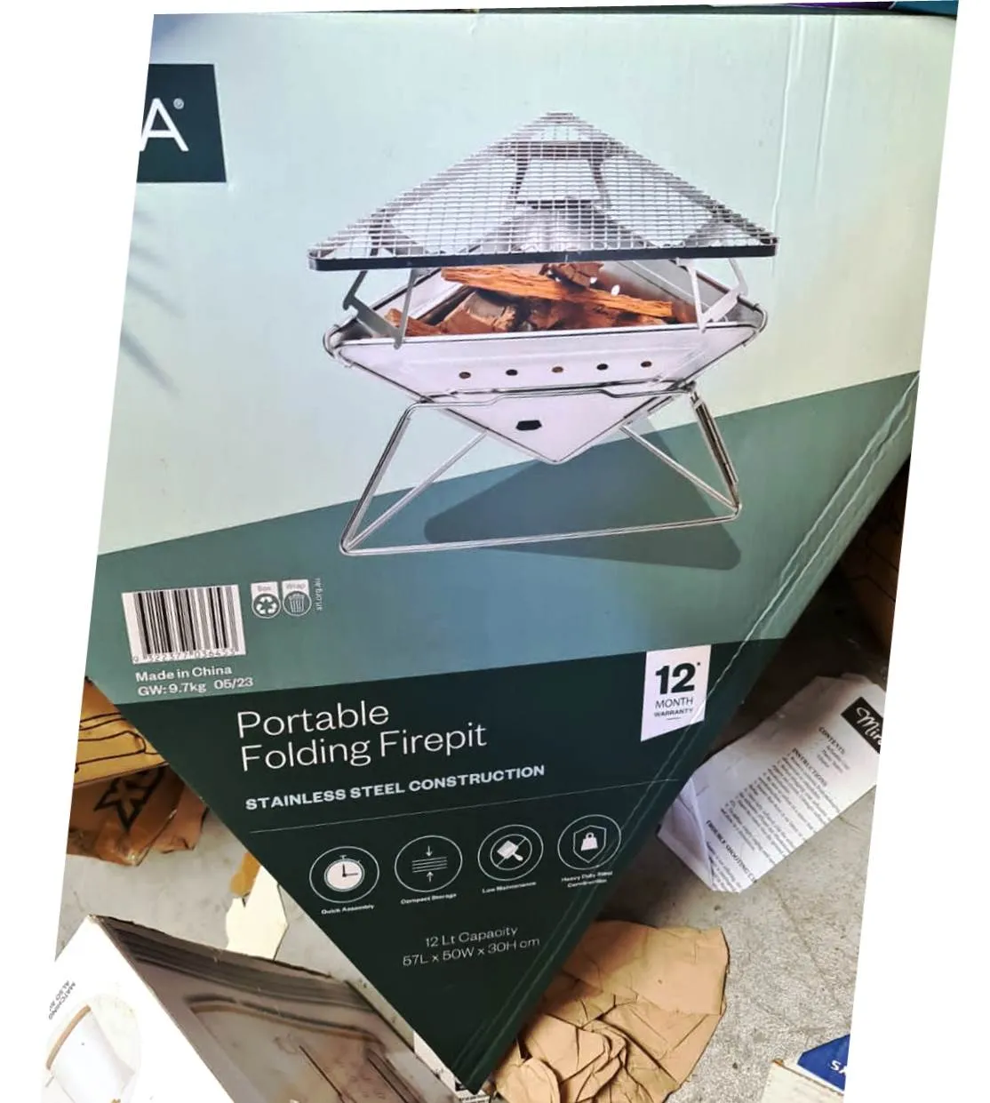 Mimosa 56cm Stainless Steel Portable Folding Fire Pit - 12L Capacity