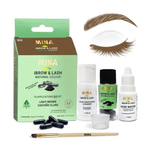 Minaibrow & Lash Tint kit Light Brown | Natural Spot coloring Brow Tinting Kit Powder in Capsule, Water & Smudge Proof | No Ammonia, No Lead