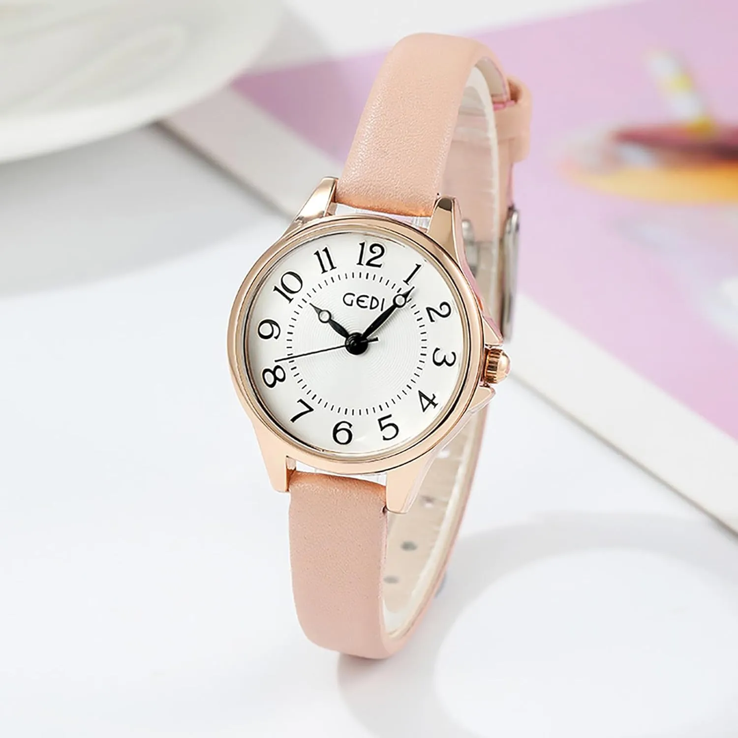 Mini Classic Women's Quartz Watch Simple and Elegant with Leather Strap Arabic Numerals Small Dial Ultra-Thin Waterproof Analog Display Perfect for Women Students and Ladies