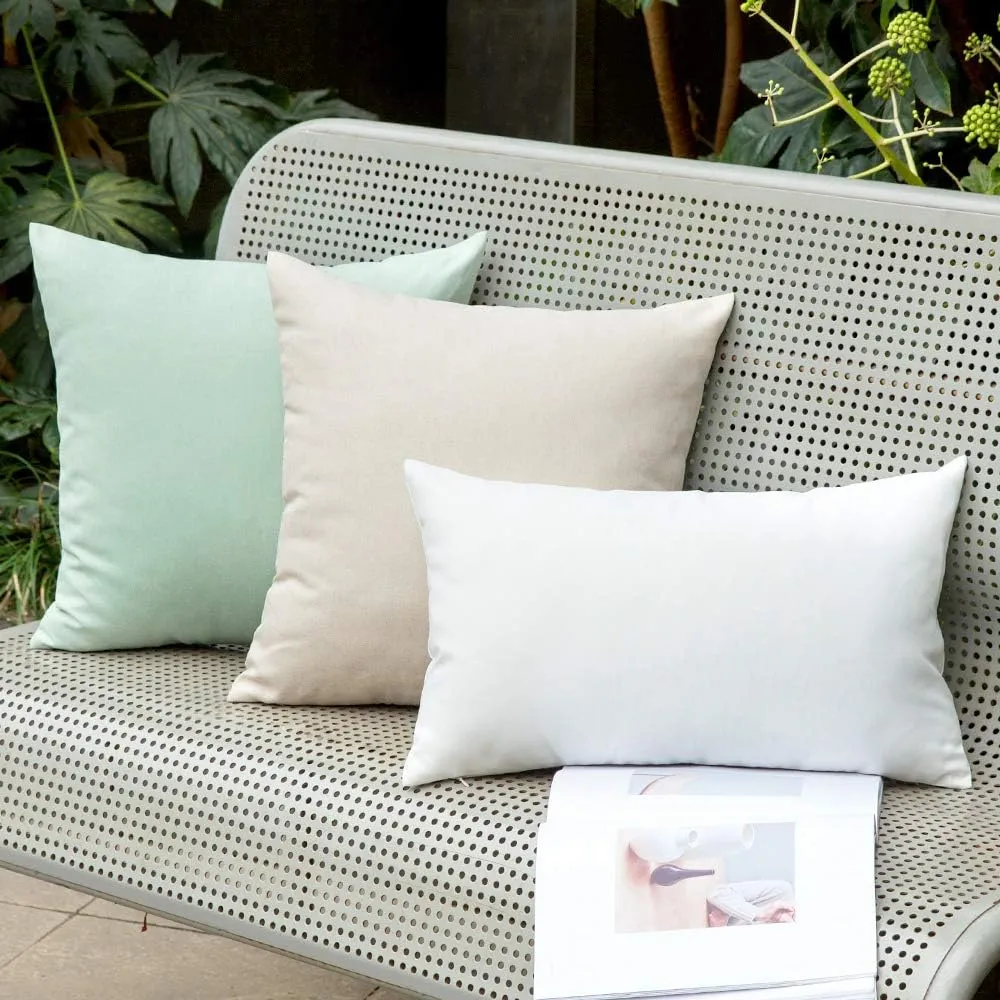 MIULEE Pack of 2 Decorative Outdoor Solid Waterproof Throw Pillow Covers Faux Linen Garden Farmhouse Cushion Cases for Patio Tent Balcony Couch Sofa 20x20 inch Beige