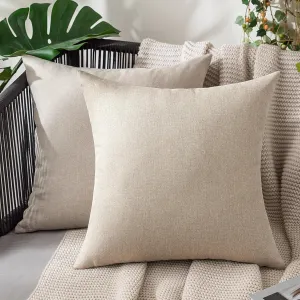 MIULEE Pack of 2 Decorative Outdoor Solid Waterproof Throw Pillow Covers Faux Linen Garden Farmhouse Cushion Cases for Patio Tent Balcony Couch Sofa 20x20 inch Beige