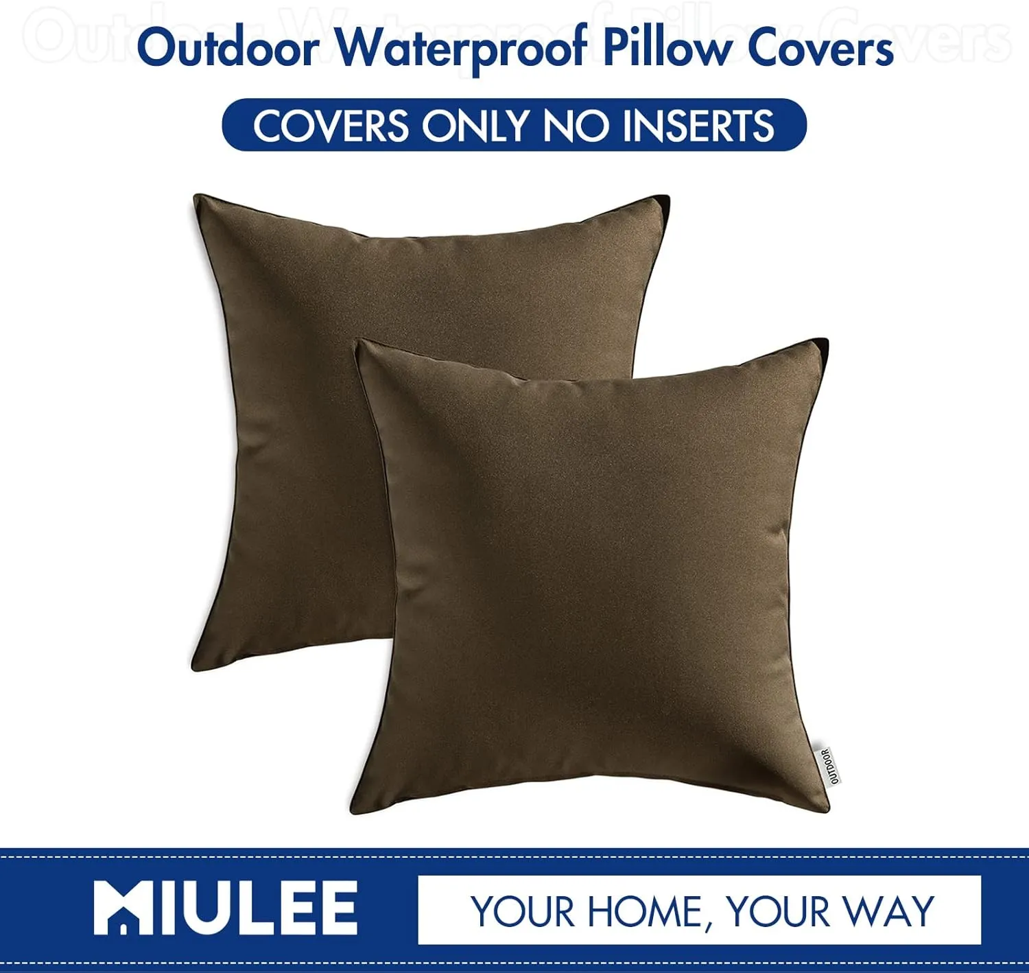 MIULEE Pack of 2 Decorative Outdoor Waterproof Pillow Covers Square Garden Cushion Sham Throw Pillowcase Shell for Spring Patio Tent Couch 18x18 Inch Brown