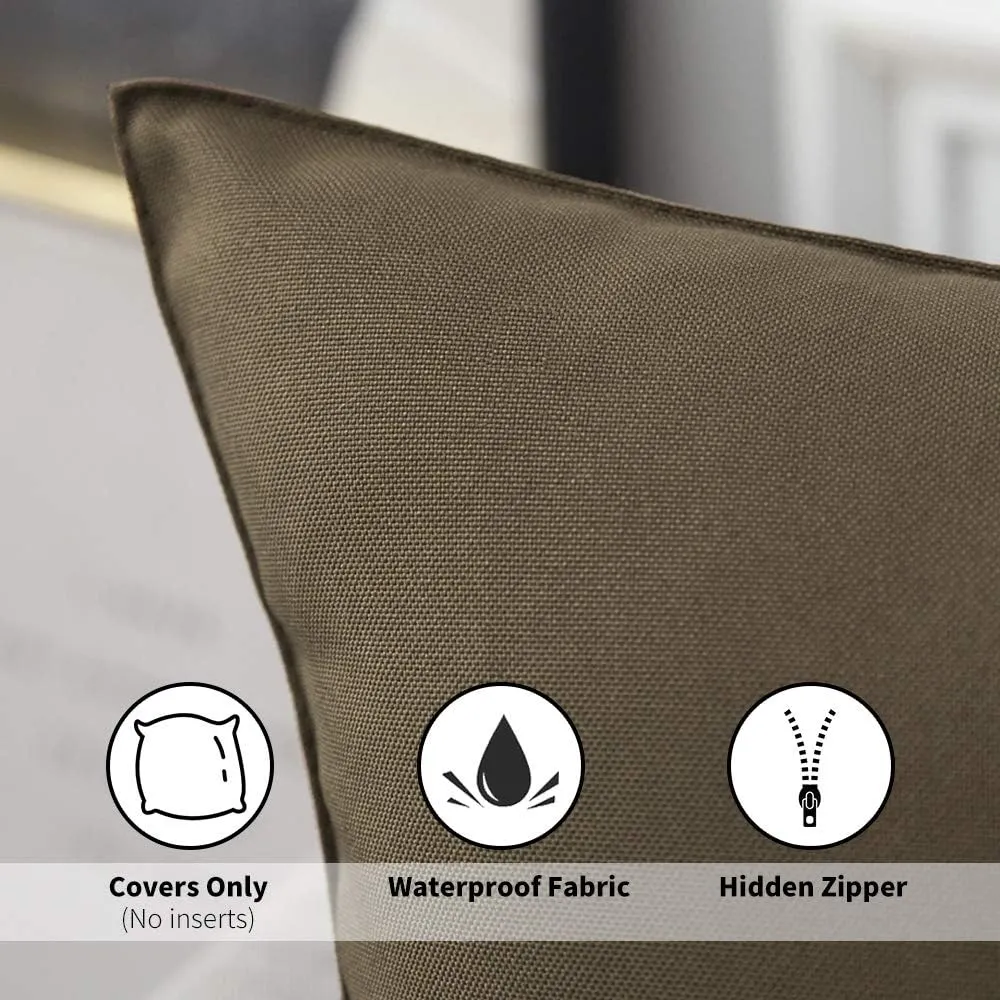MIULEE Pack of 2 Decorative Outdoor Waterproof Pillow Covers Square Garden Cushion Sham Throw Pillowcase Shell for Spring Patio Tent Couch 18x18 Inch Brown