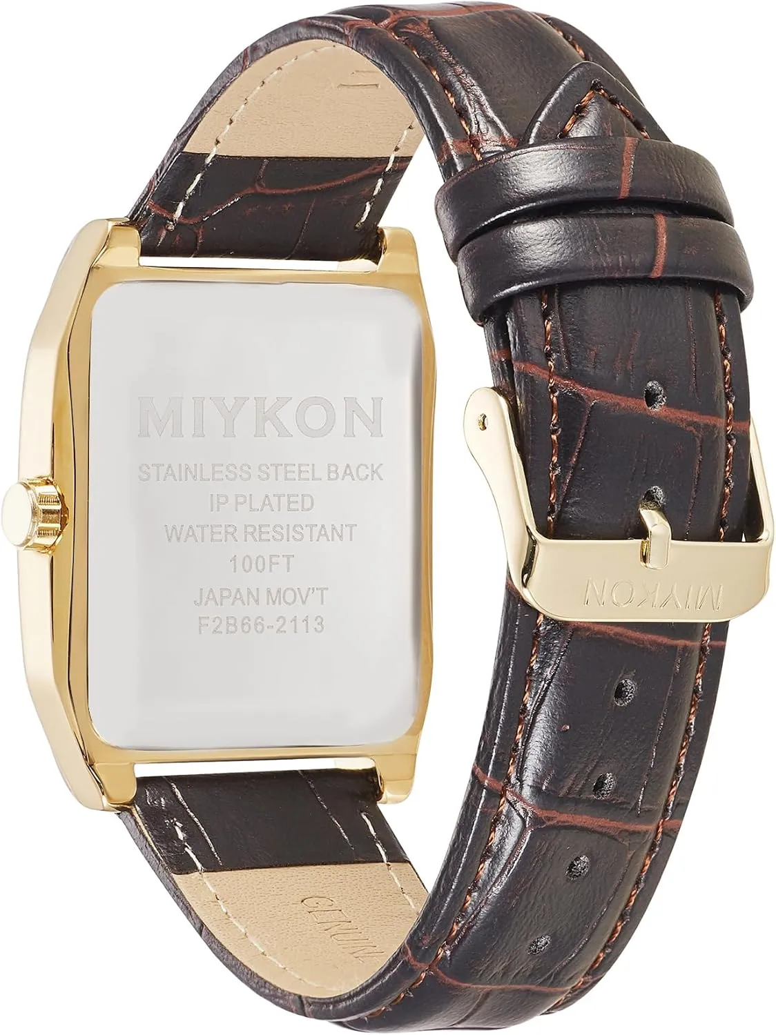 Miykon Vintage Watches for Men - Tank Square Analog Watch with Genuine Leather Wrist Strap for Classic Dress - Ion Polished, Scratch Resistant Glass, Japanese Quartz, Waterproof to 100ft