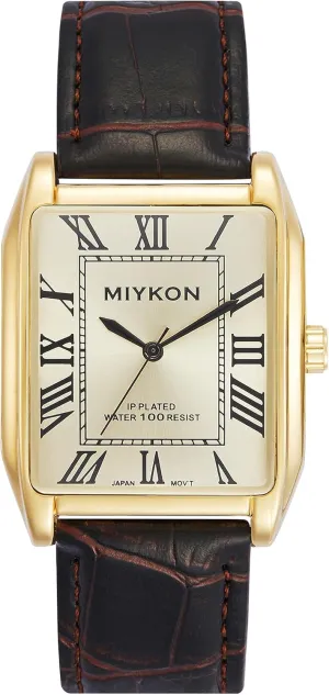 Miykon Vintage Watches for Men - Tank Square Analog Watch with Genuine Leather Wrist Strap for Classic Dress - Ion Polished, Scratch Resistant Glass, Japanese Quartz, Waterproof to 100ft