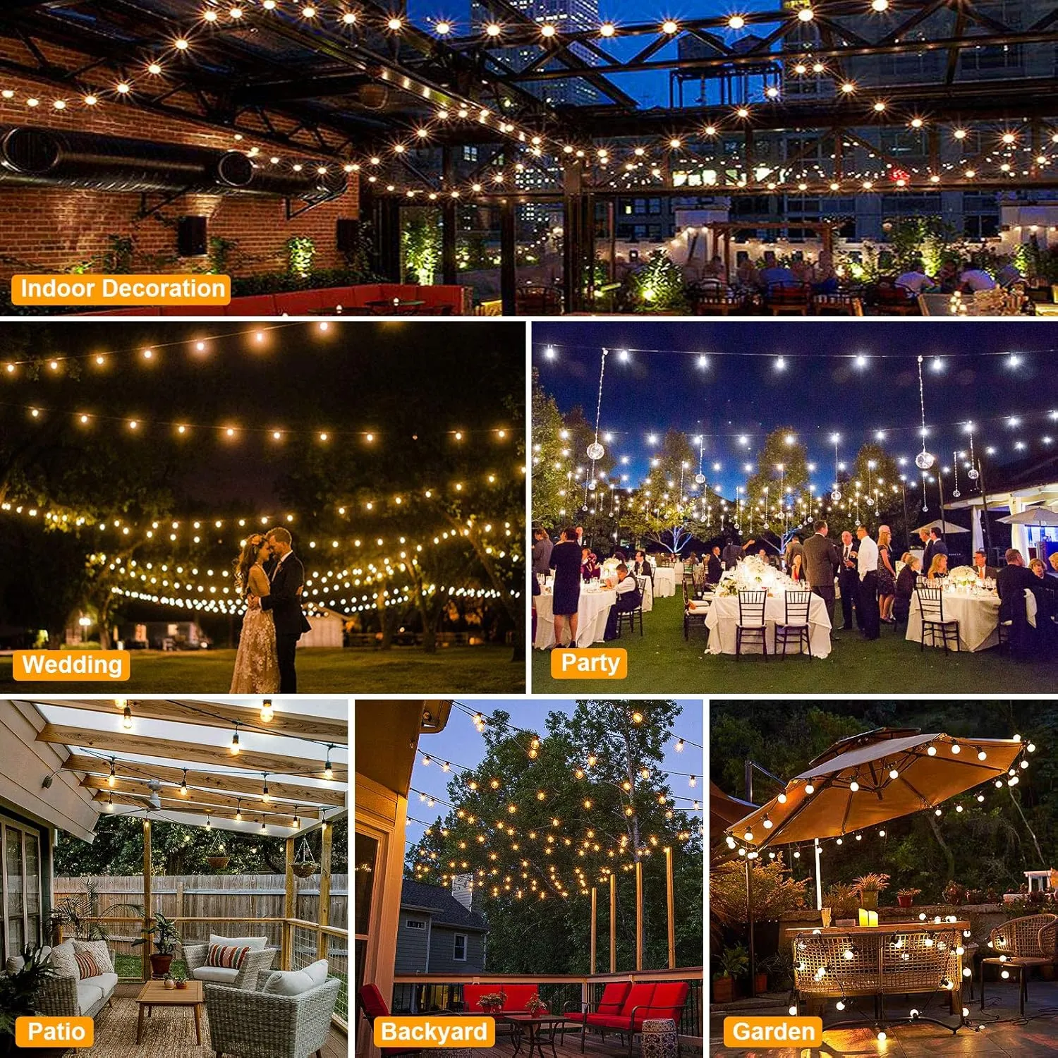 Mlambert 3-Color in 1 Solar String Lights Outdoor Waterproof Dimmable, 48ft Remote LED Patio Lights,15 Hanging Sockets Shatterproof Light for Backyard