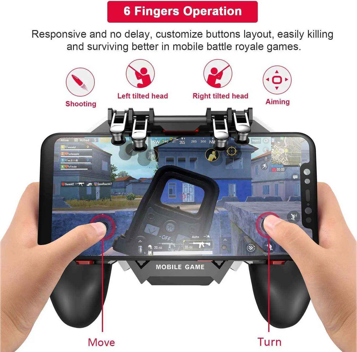 Mobile Game Controller for iPhone & Android, Pubg Mobile Controller with Cooling Fan, Phone Triggers for Gaming, Gaming Grip Joystick Gamepad Shoot Aim Keys for 4.7-6.5" Phone