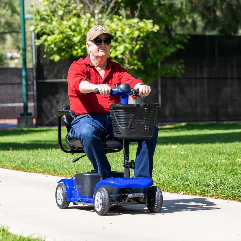 Mobility Scooter for Adults, Senior, Skmc 4 Wheels Electric Powered Chargeable Device for Travel, Lightweight and Portable, with LED Headlights and Basket, Charger Included