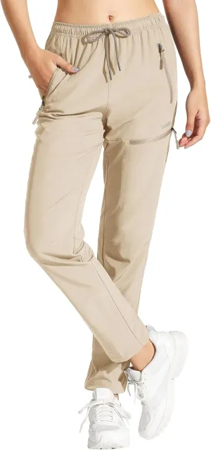 MOCOLY Women's Cargo Hiking Pants Elastic Waist Quick Dry Lightweight Outdoor Water Resistant UPF 50  Long Pants Zipper