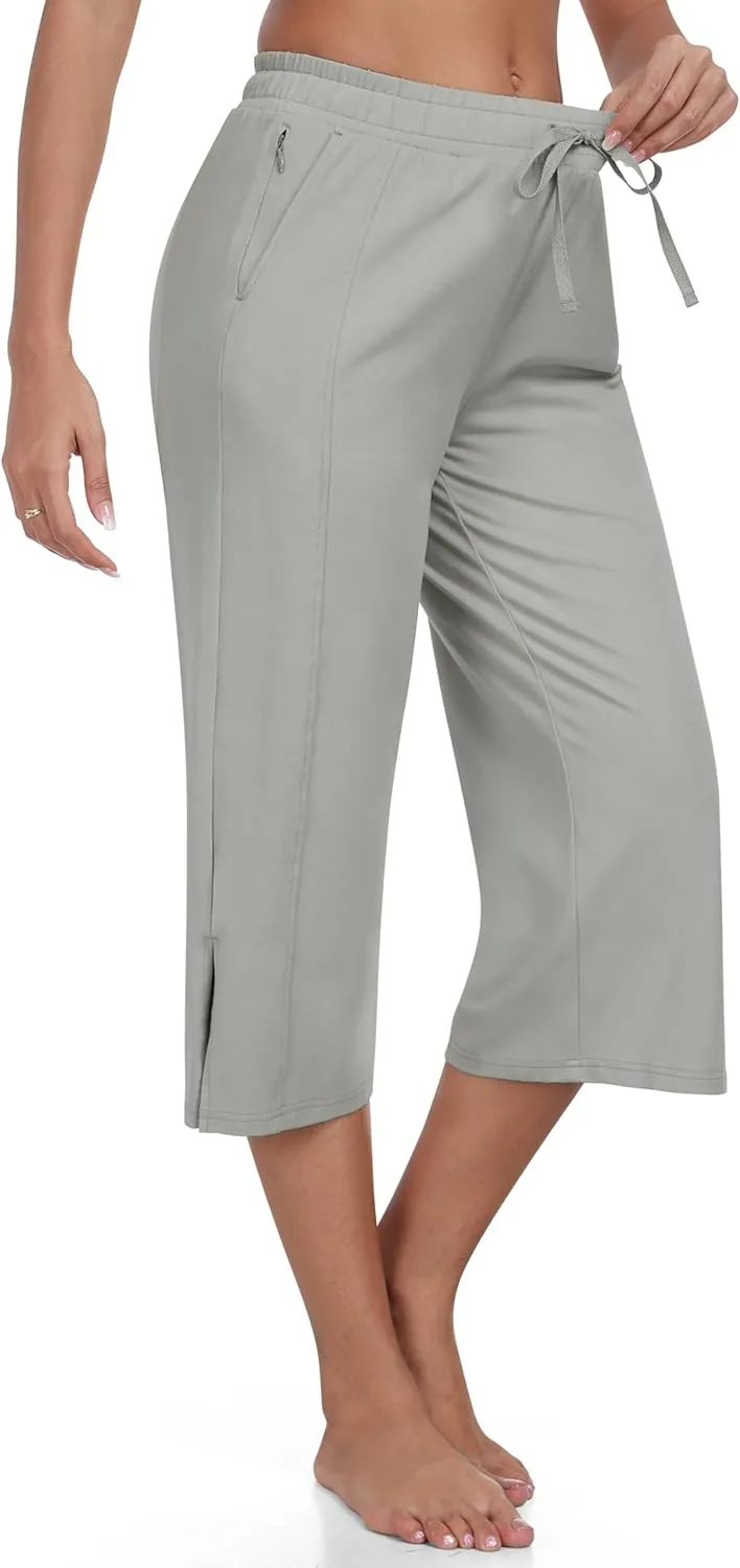 MoFiz Women's Capri Pants Wide Leg Plus Size Lightweight Quick Dry Hiking Pants Casual Loose Sweatpants Athletic Walking Yoga