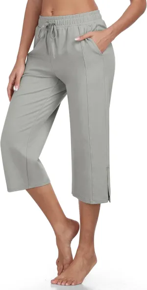 MoFiz Women's Capri Pants Wide Leg Plus Size Lightweight Quick Dry Hiking Pants Casual Loose Sweatpants Athletic Walking Yoga