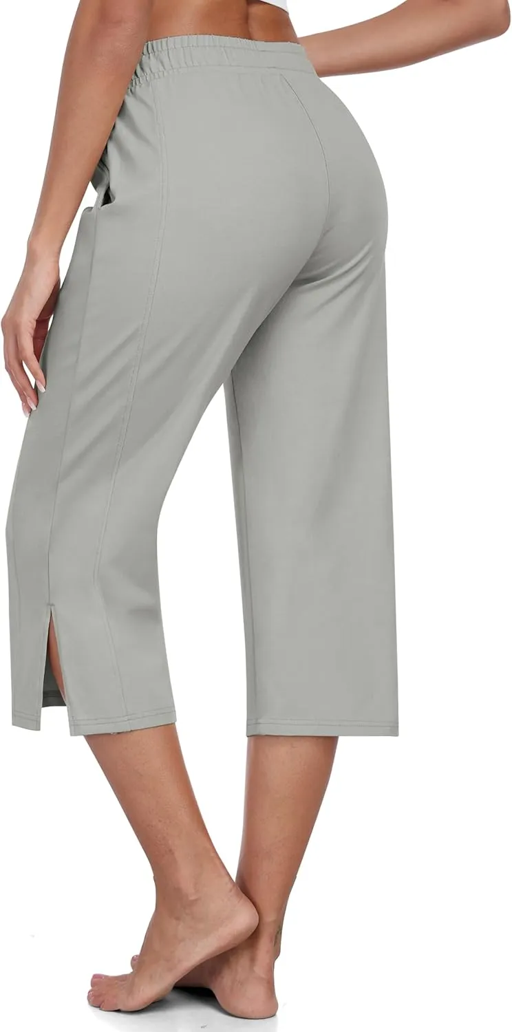 MoFiz Women's Capri Pants Wide Leg Plus Size Lightweight Quick Dry Hiking Pants Casual Loose Sweatpants Athletic Walking Yoga