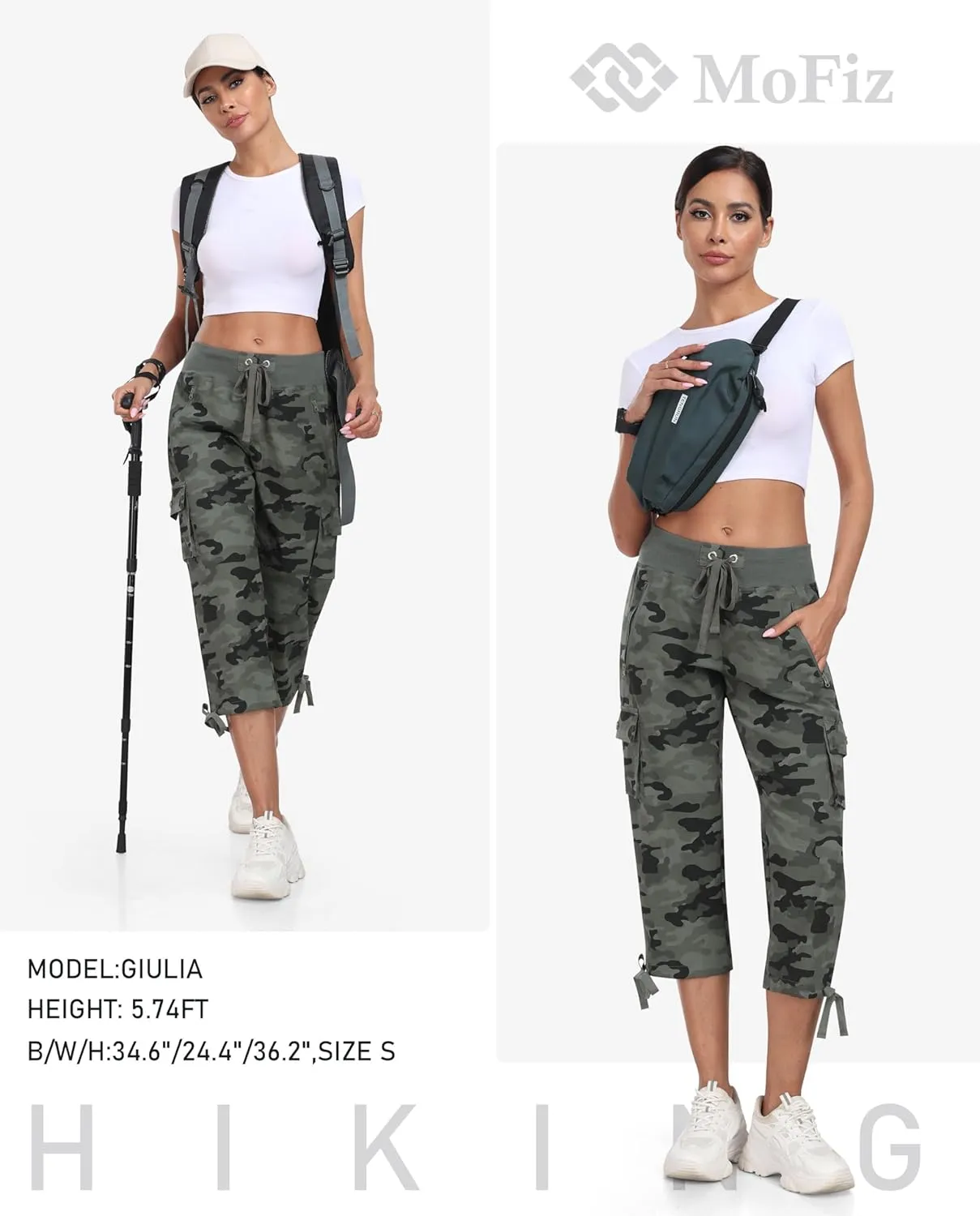 MoFiz Women's Cargo Capris Pants Loose Fit Casual Hiking Pants Lightweight Quick Dry Travel Summer Pants for Women