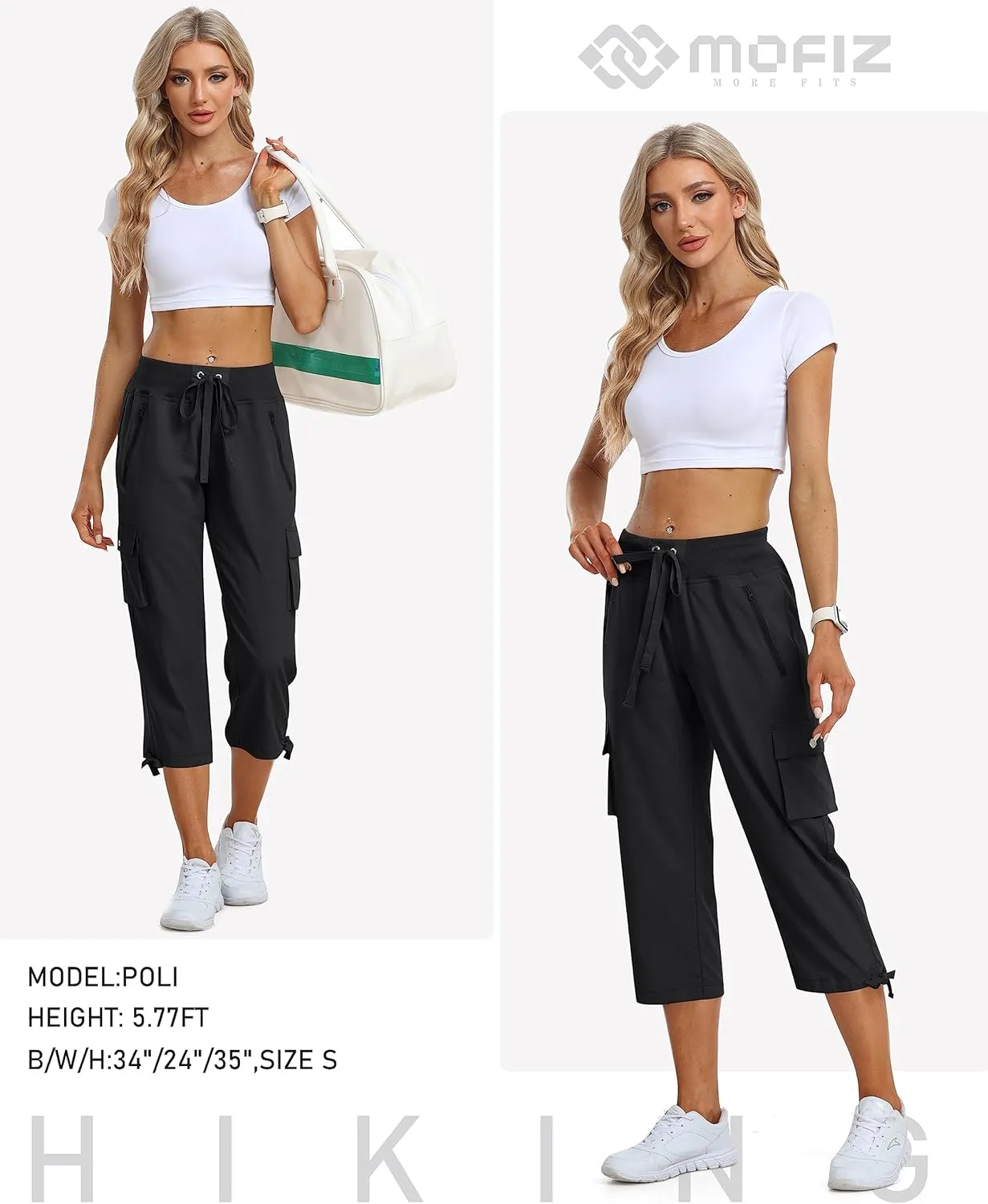 MoFiz Women's Cargo Capris Pants Loose Fit Casual Hiking Pants Lightweight Quick Dry Travel Summer Pants for Women