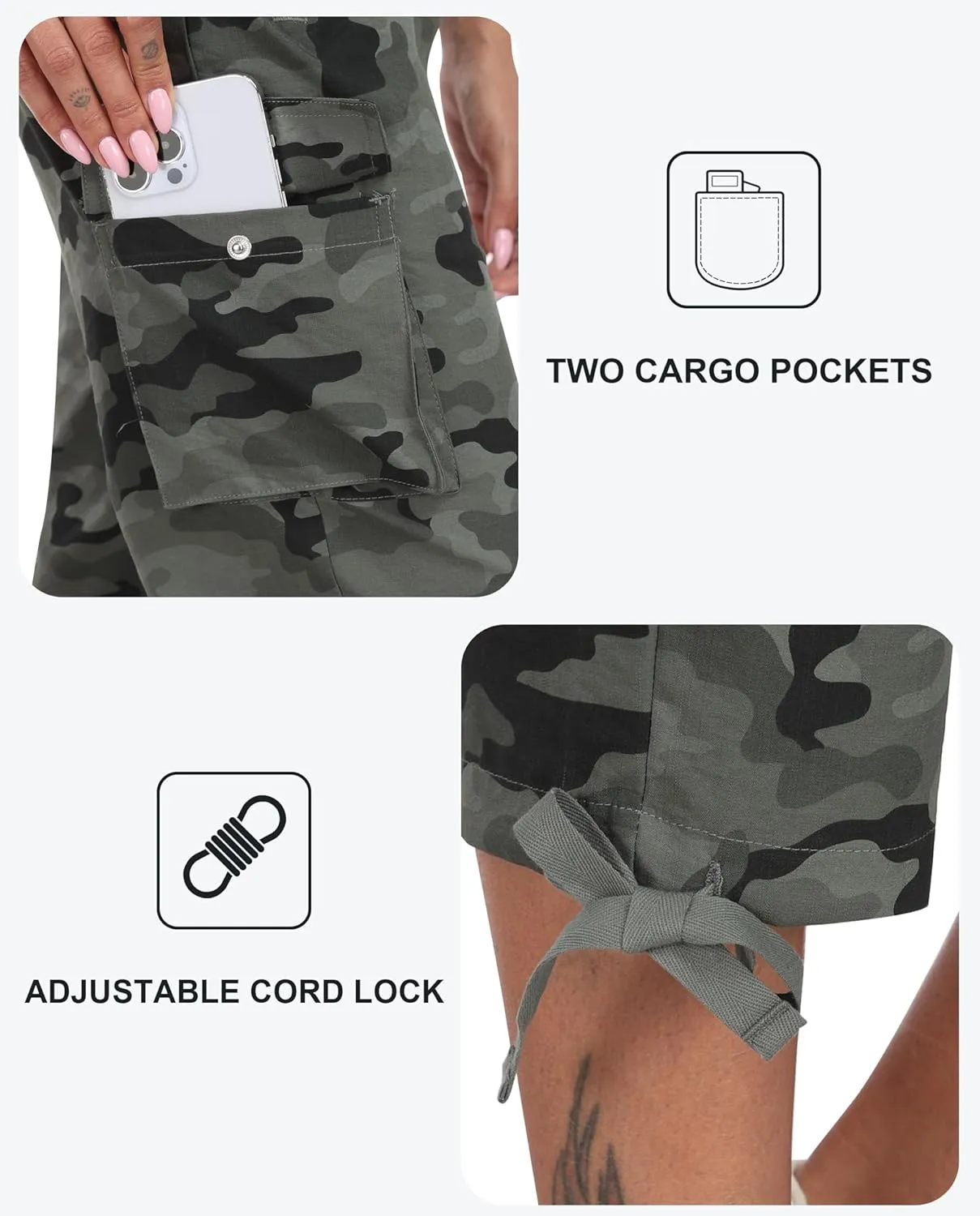 MoFiz Women's Cargo Capris Pants Loose Fit Casual Hiking Pants Lightweight Quick Dry Travel Summer Pants for Women