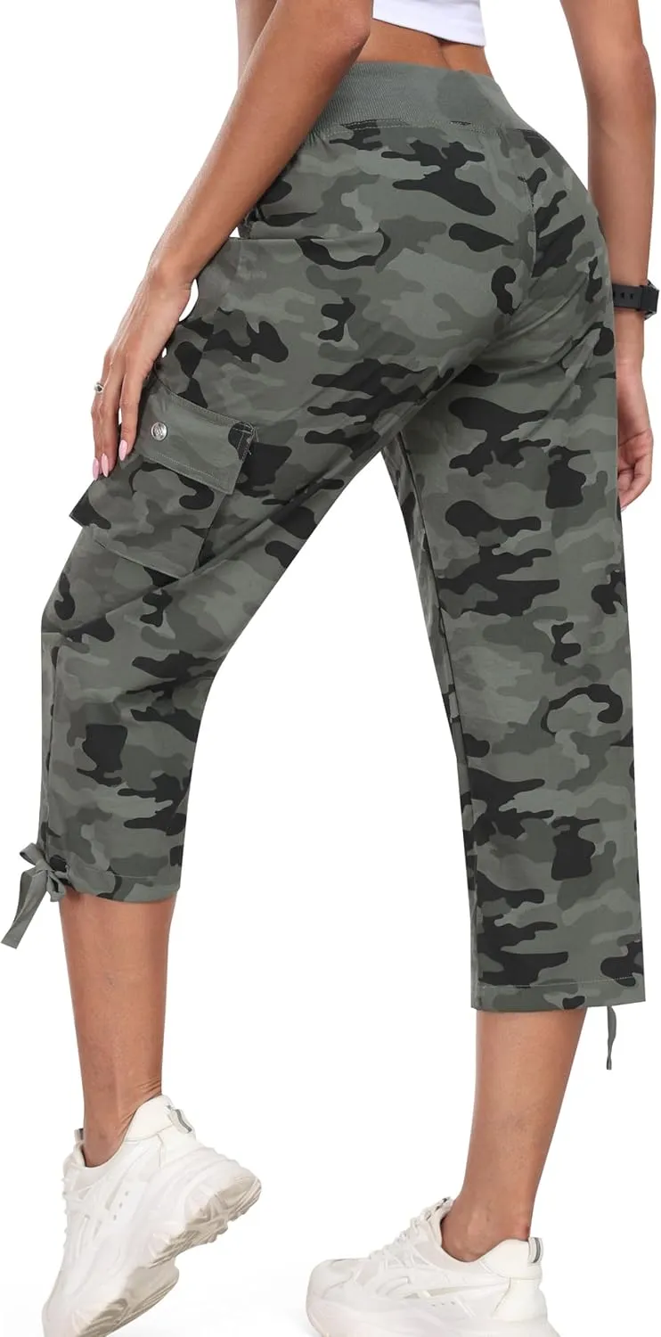 MoFiz Women's Cargo Capris Pants Loose Fit Casual Hiking Pants Lightweight Quick Dry Travel Summer Pants for Women