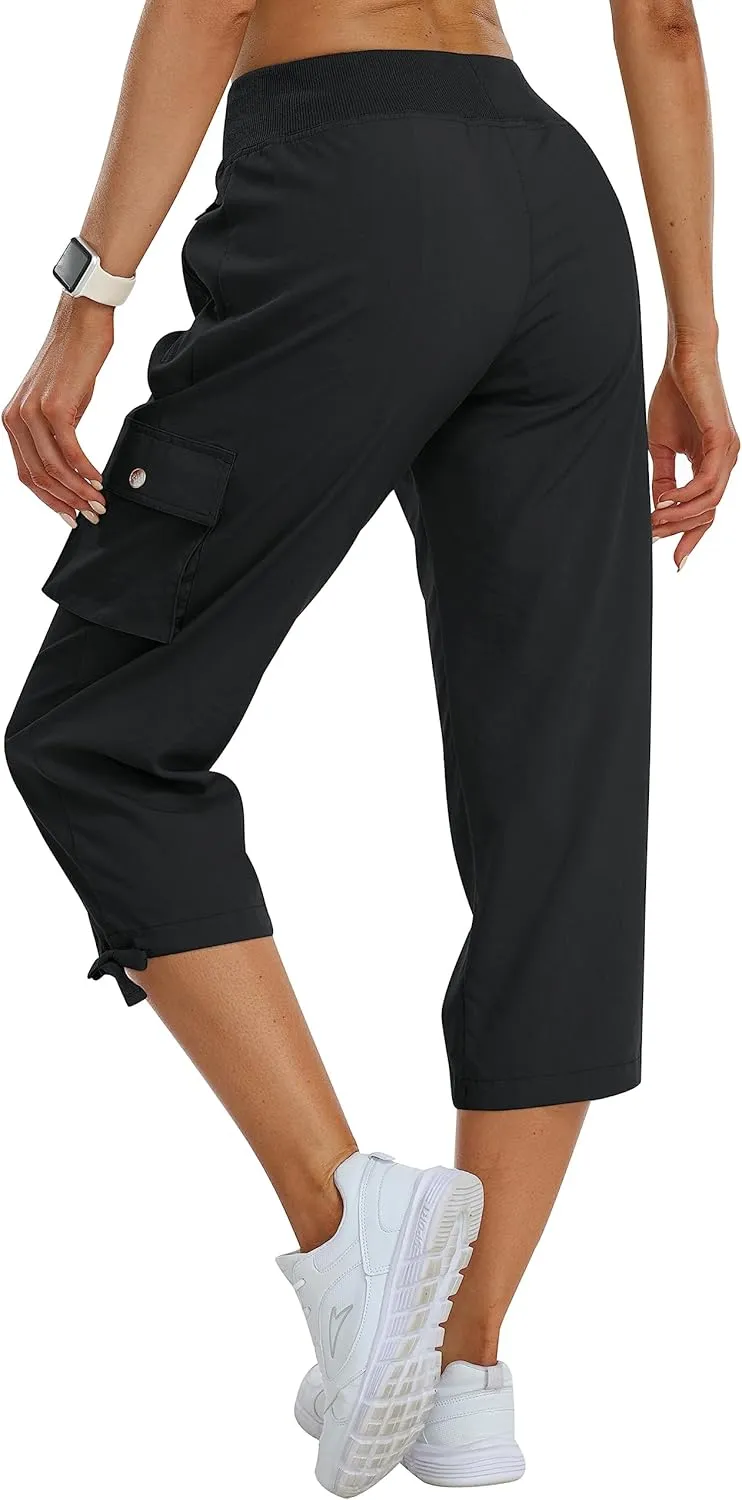 MoFiz Women's Cargo Capris Pants Loose Fit Casual Hiking Pants Lightweight Quick Dry Travel Summer Pants for Women