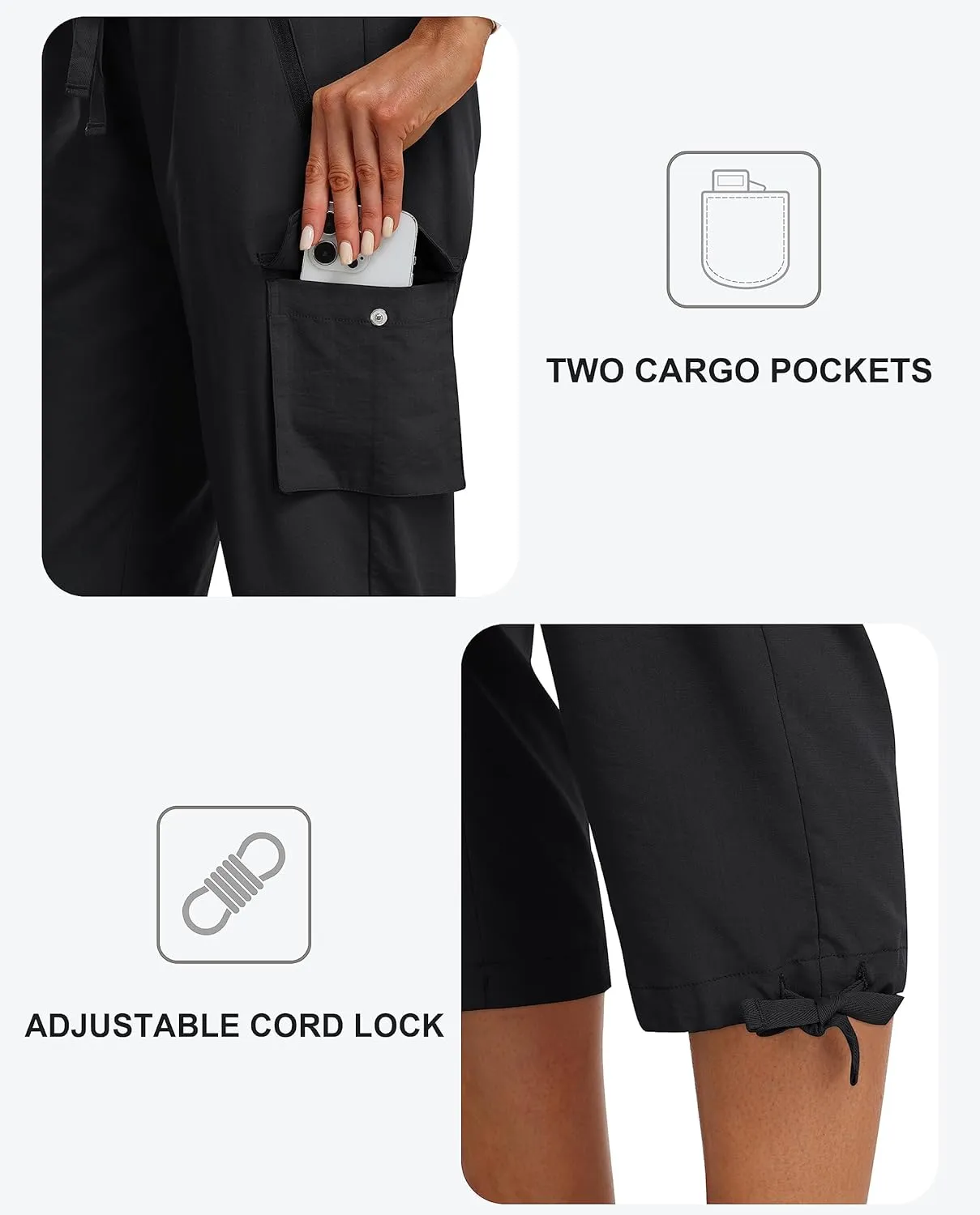 MoFiz Women's Cargo Capris Pants Loose Fit Casual Hiking Pants Lightweight Quick Dry Travel Summer Pants for Women