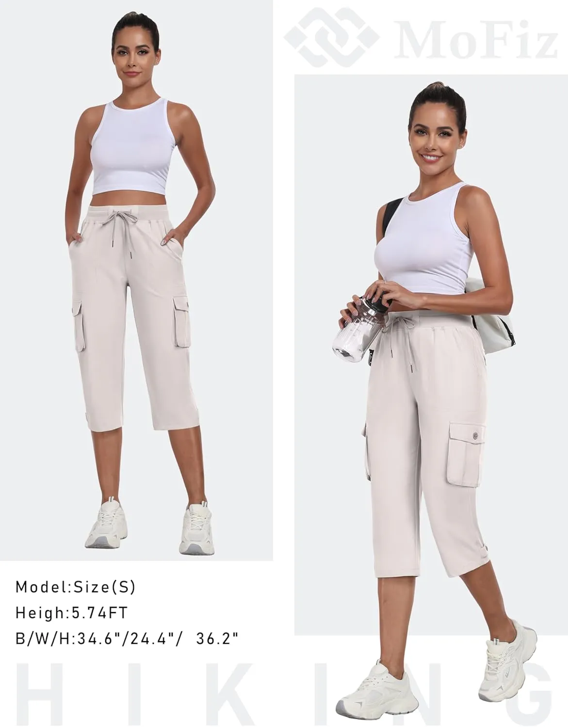 MoFiz Women's Cargo Capris Pants with Pockets Lightweight Quick Dry Travel Hiking Summer Pants for Women