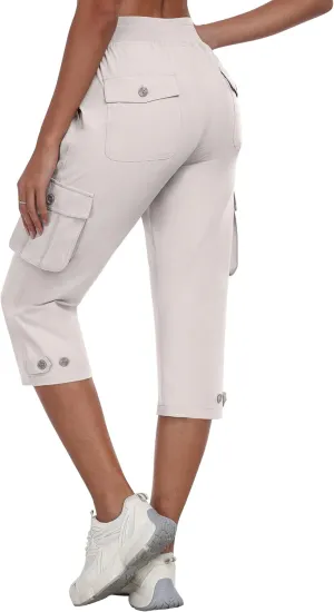 MoFiz Women's Cargo Capris Pants with Pockets Lightweight Quick Dry Travel Hiking Summer Pants for Women