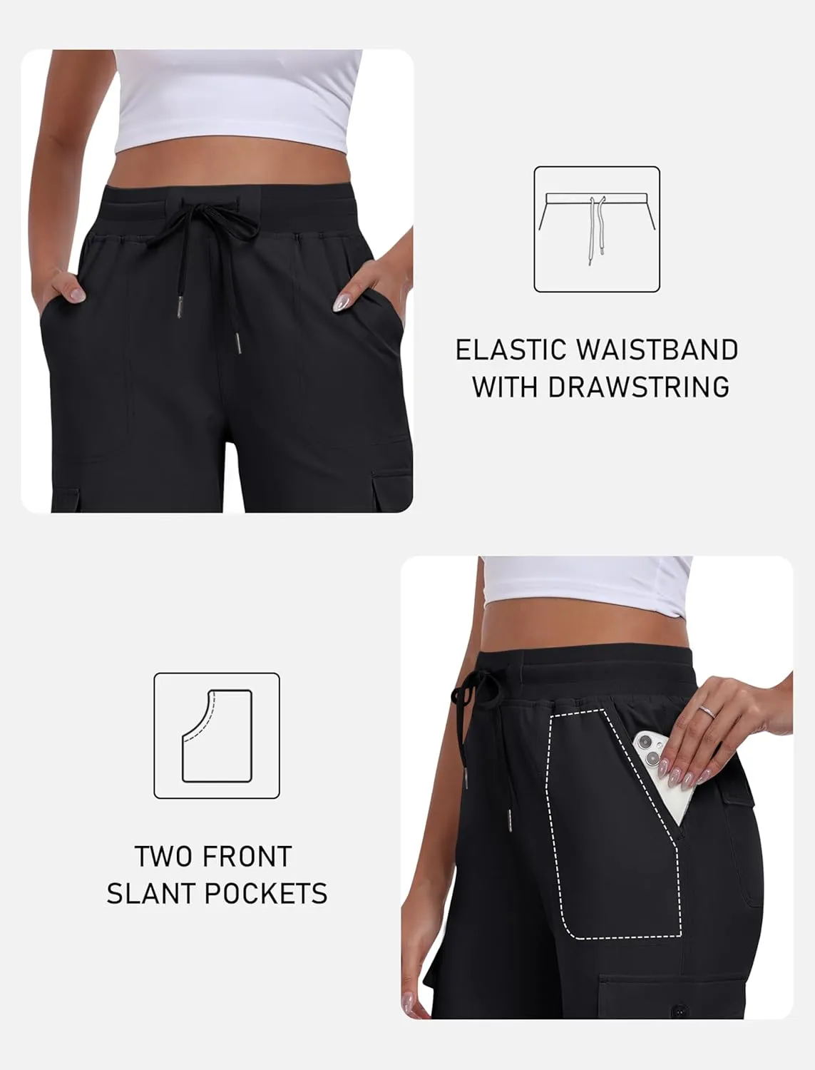 MoFiz Women's Cargo Capris Pants with Pockets Lightweight Quick Dry Travel Hiking Summer Pants for Women