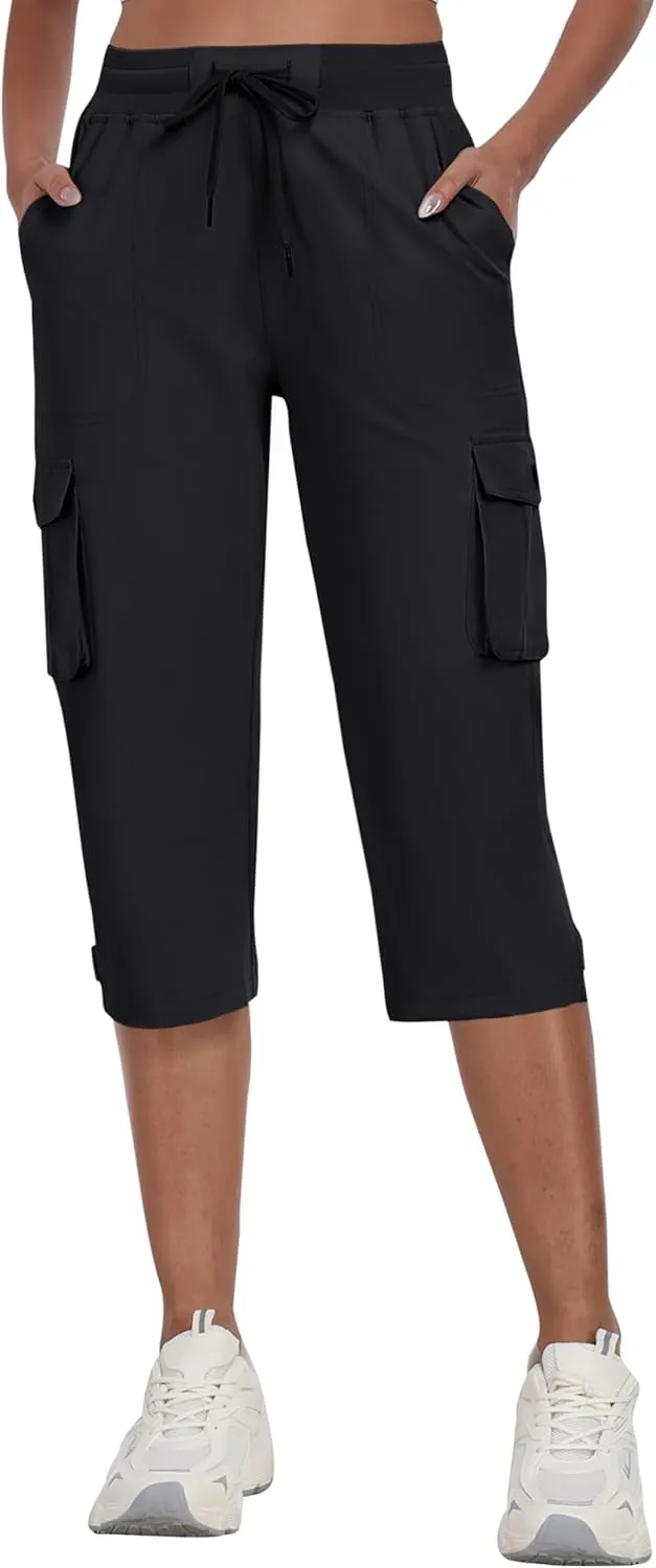 MoFiz Women's Cargo Capris Pants with Pockets Lightweight Quick Dry Travel Hiking Summer Pants for Women