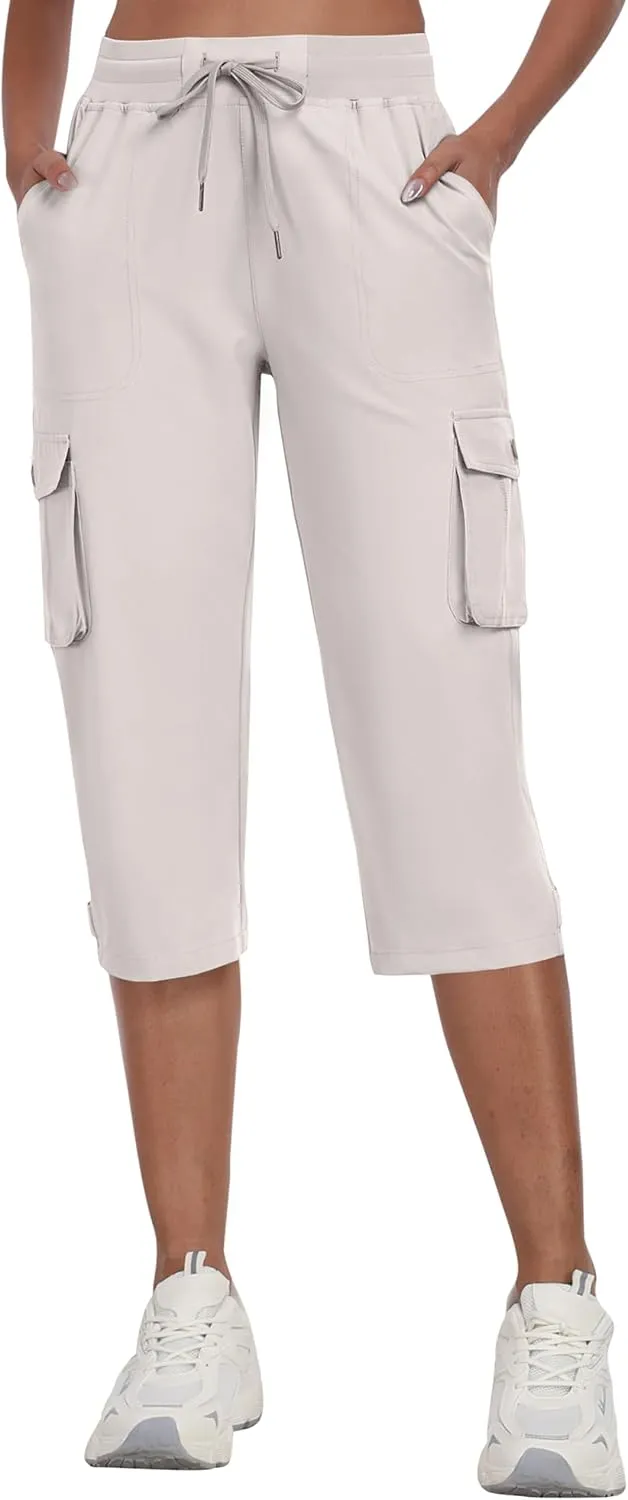 MoFiz Women's Cargo Capris Pants with Pockets Lightweight Quick Dry Travel Hiking Summer Pants for Women