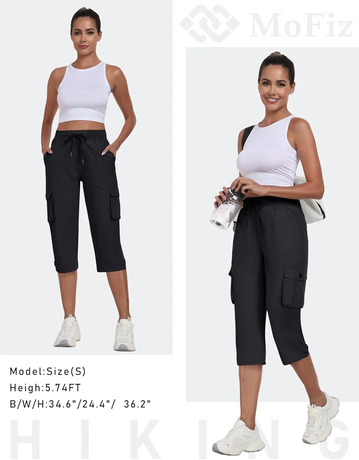 MoFiz Women's Cargo Capris Pants with Pockets Lightweight Quick Dry Travel Hiking Summer Pants for Women