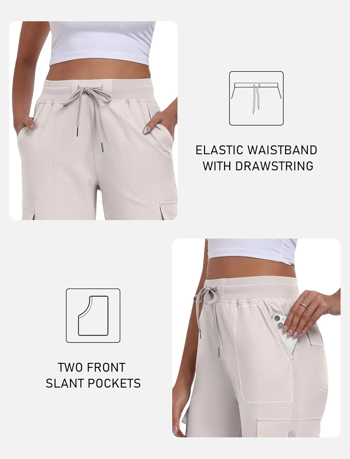 MoFiz Women's Cargo Capris Pants with Pockets Lightweight Quick Dry Travel Hiking Summer Pants for Women