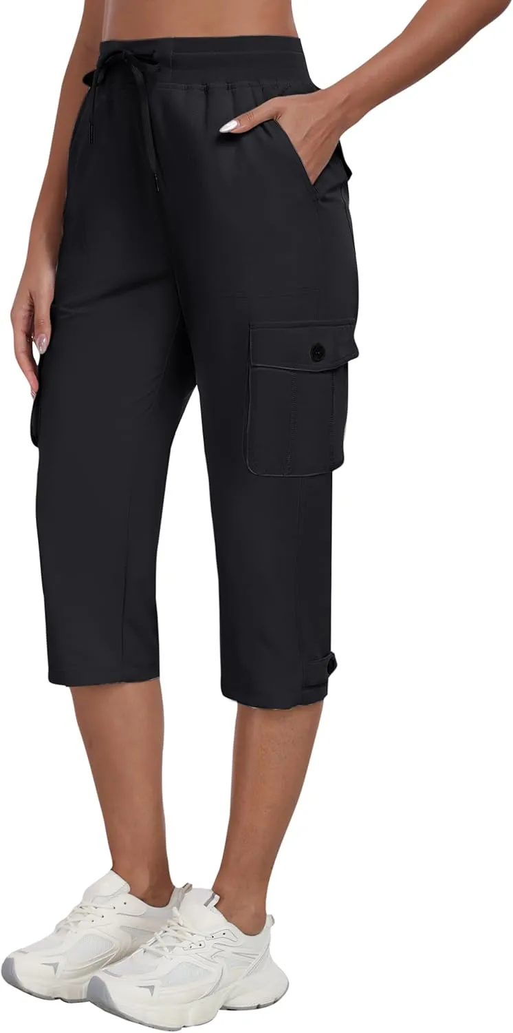 MoFiz Women's Cargo Capris Pants with Pockets Lightweight Quick Dry Travel Hiking Summer Pants for Women