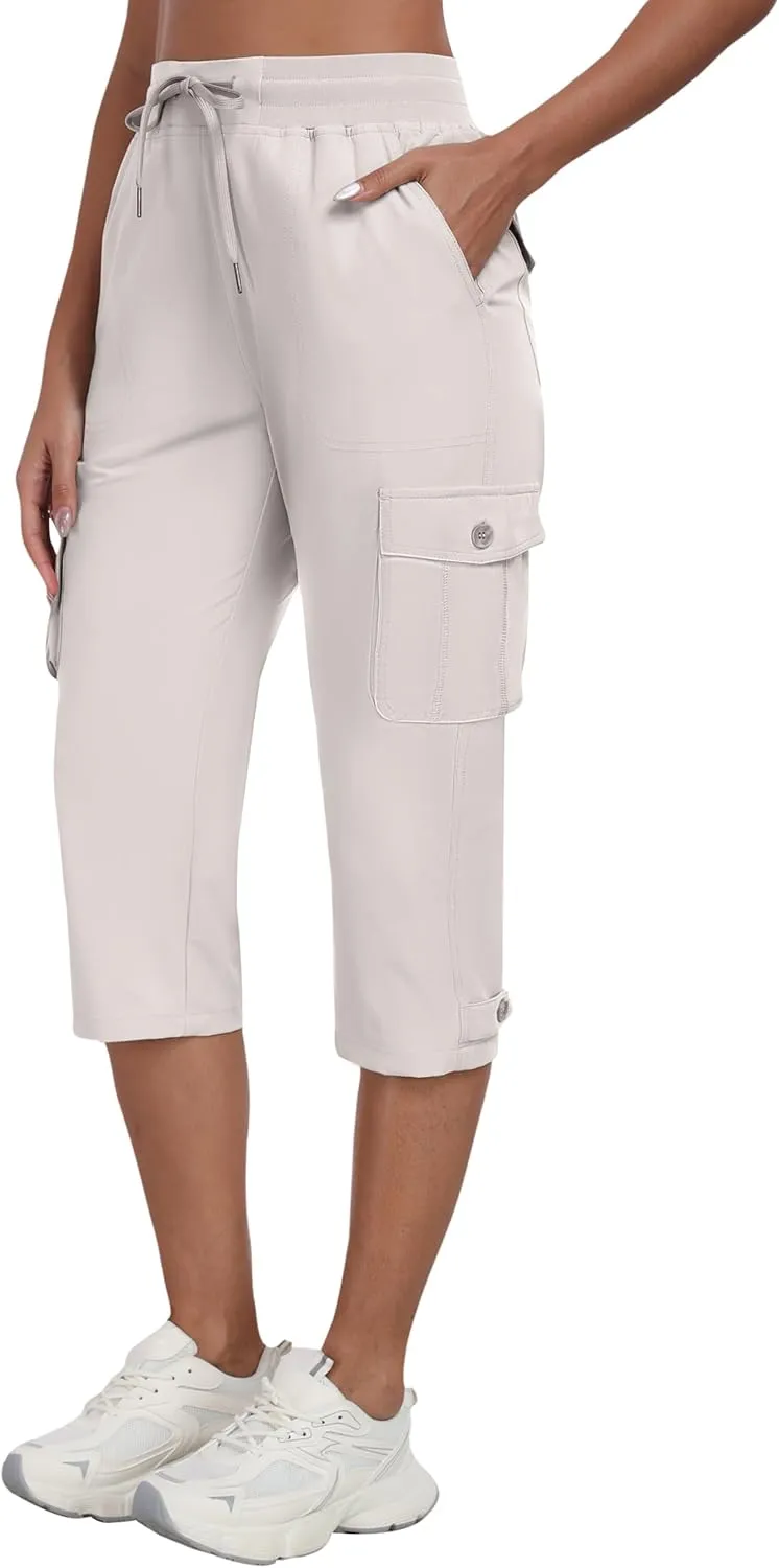 MoFiz Women's Cargo Capris Pants with Pockets Lightweight Quick Dry Travel Hiking Summer Pants for Women