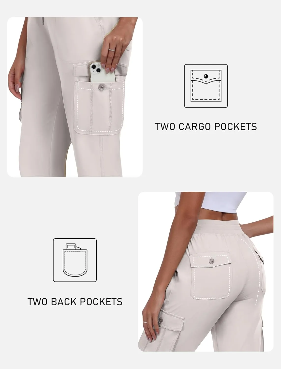 MoFiz Women's Cargo Capris Pants with Pockets Lightweight Quick Dry Travel Hiking Summer Pants for Women