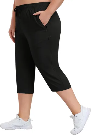MoFiz Women's Plus Size Capris Pants Casual Hiking Pants Lightweight Quick Dry Summer Cargo Pants for Women