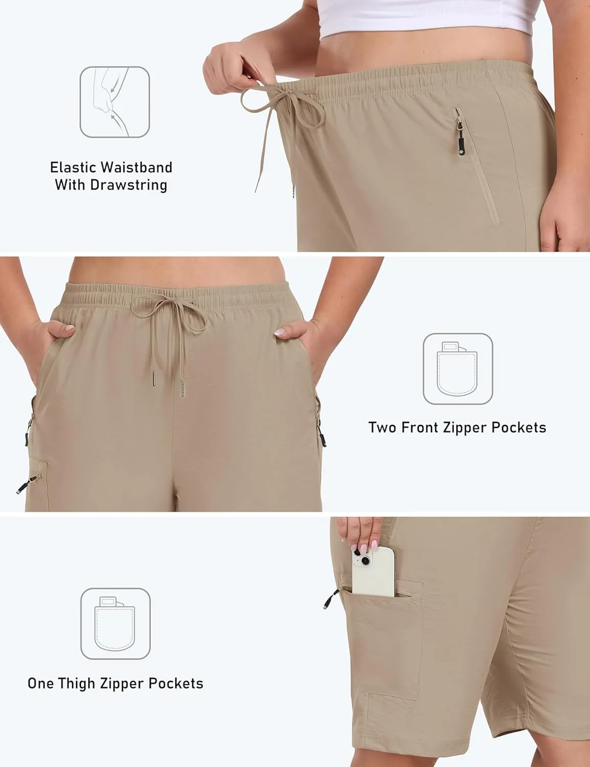MoFiz Women's Plus Size Shorts Hiking Cargo Shorts Quick Dry Golf Active Shorts Lightweight Summer Shorts with Pockets