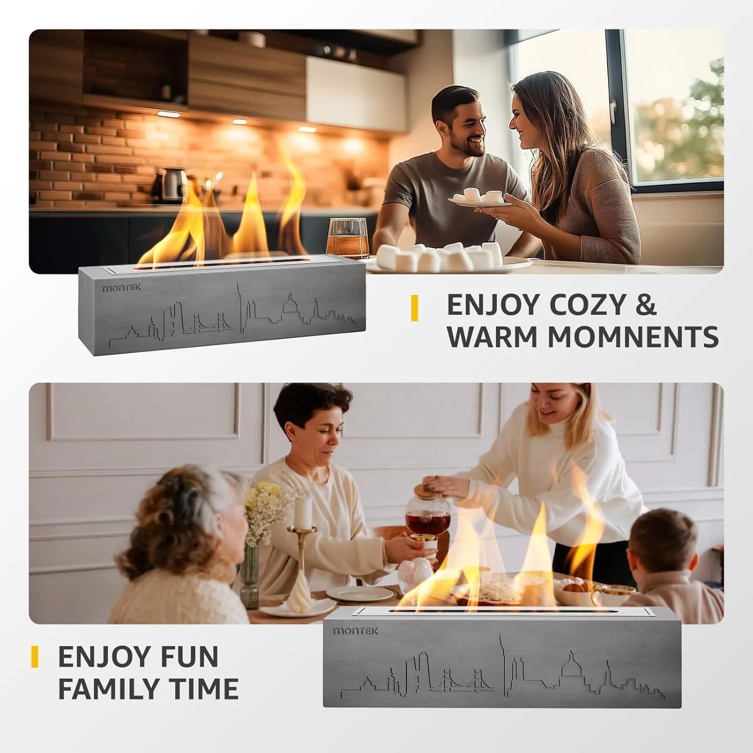 monTEK Tabletop Fire Pit, Concrete Table Top Firepit with Adjustable Flame Plate, Table Top Portable Fireplace Smores Maker Smokeless for Indoor Outdoor with Extinguisher, Up to 2 Hours