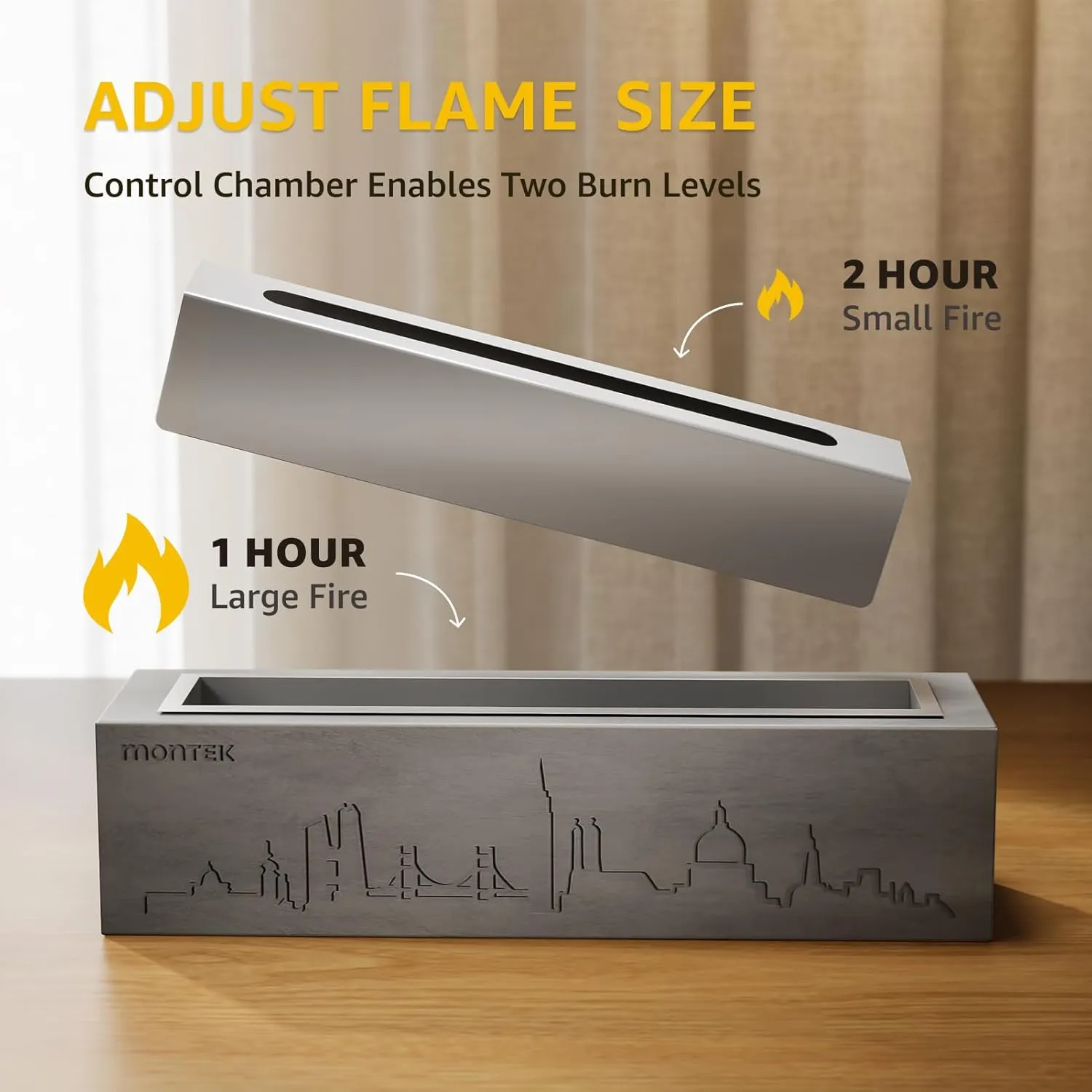 monTEK Tabletop Fire Pit, Concrete Table Top Firepit with Adjustable Flame Plate, Table Top Portable Fireplace Smores Maker Smokeless for Indoor Outdoor with Extinguisher, Up to 2 Hours